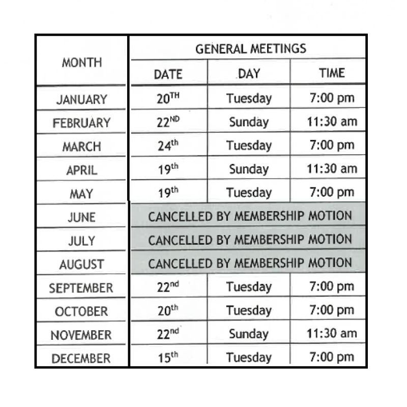 2026 General Meeting Schedule